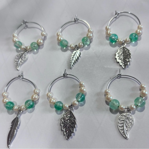 Glass Wine Charms, leaf themes Wine Charms Glass Tags,Housewarming gift 6 charms - Picture 1 of 5